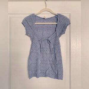 Free People Intimately Blue Crochet Top with Sweetheart Neckline Size XS
